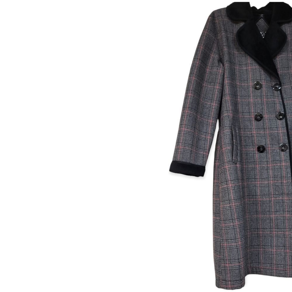 ZARA Plaid Grey/Black/Red Trench Coat‎ w Velvet Lining XXL (45/46) - Picture 2 of 10